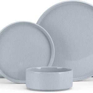 Stoneware Dinnerware Set for 4, 12-Piece Speckled Gray Plates and Bowls