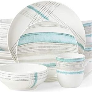 Lenox Woven Stripes Aqua 16-Piece Stoneware Dinnerware Set