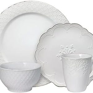 Pfaltzgraff French Lace White 16-Piece Stoneware Dinnerware Set