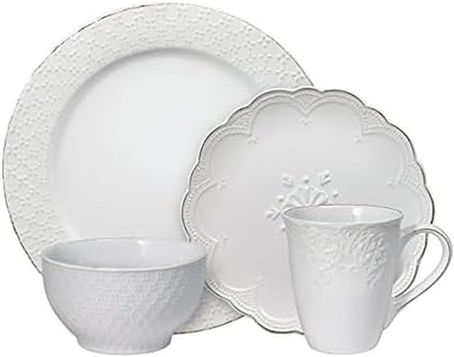 Pfaltzgraff French Lace White 16-Piece Stoneware Dinnerware Set