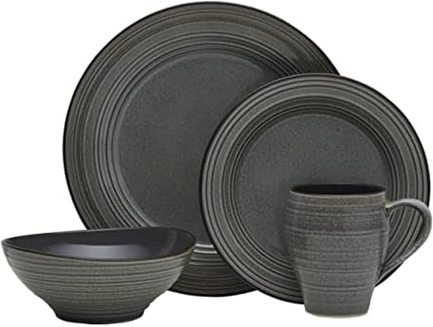 Mikasa Swirl Speckle 16-Piece Graphite Dinnerware Set