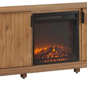 Walker Edison Arundo Reeded TV Stand with Fireplace