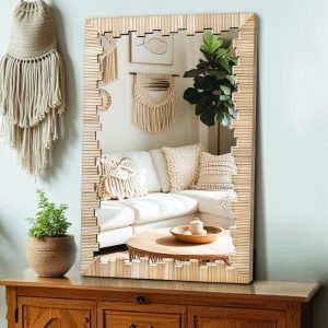 Boho Wall Mirror with Wood Frame