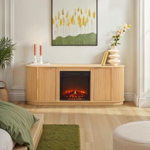 Walker Edison Chloe Reeded TV Stand with Fireplace Insert