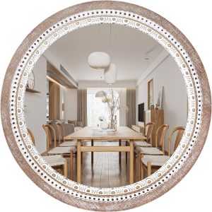 24 Inch Wooden Round Mirror for Wall Decor